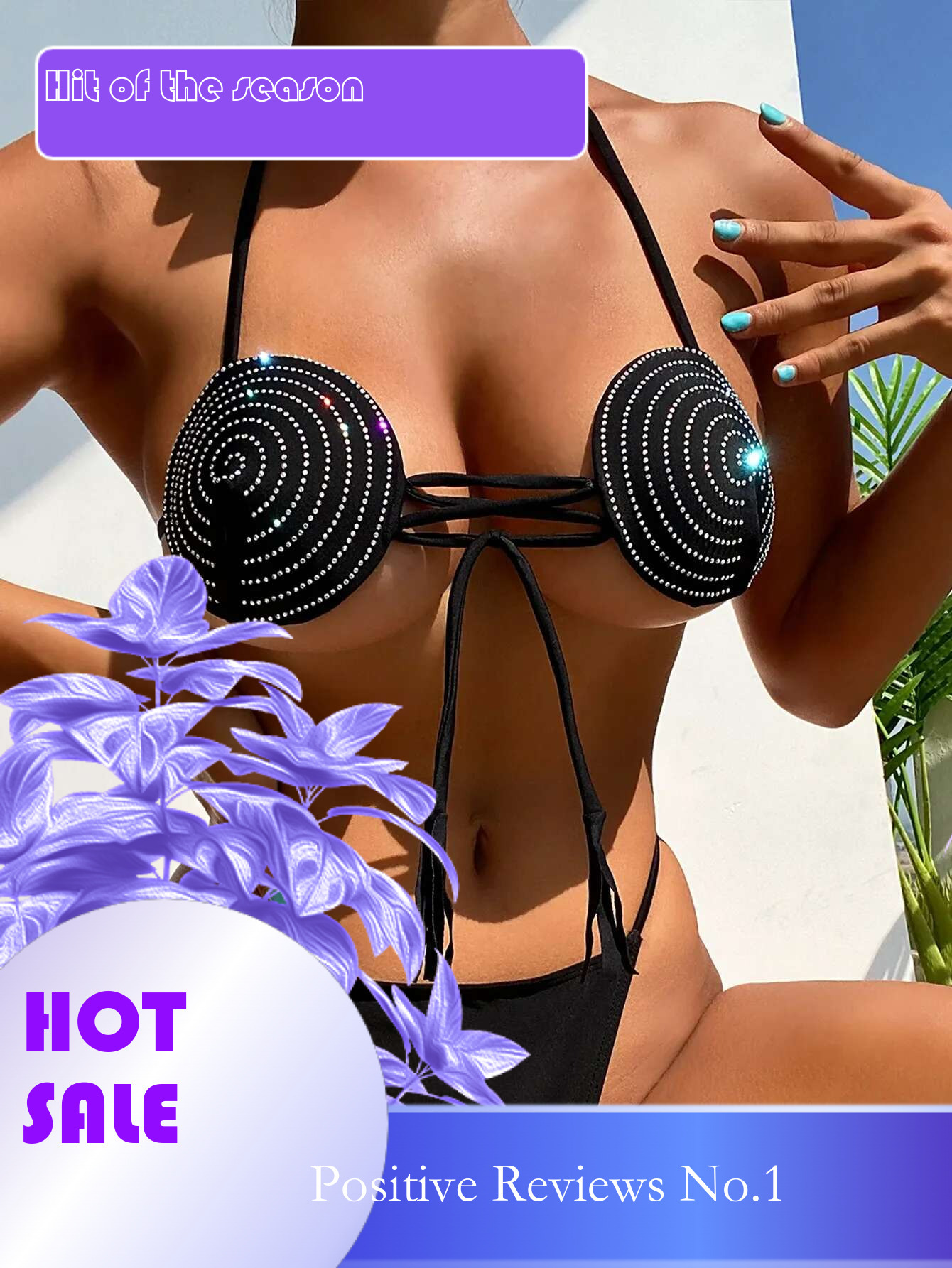 Dongdumaoyi Luxury Hot Drill Bikinis Sets Women Halter Black Rhinestone Lace Up Micro Swimsuit Brazilian Bathing Suit Triangle Swimwear