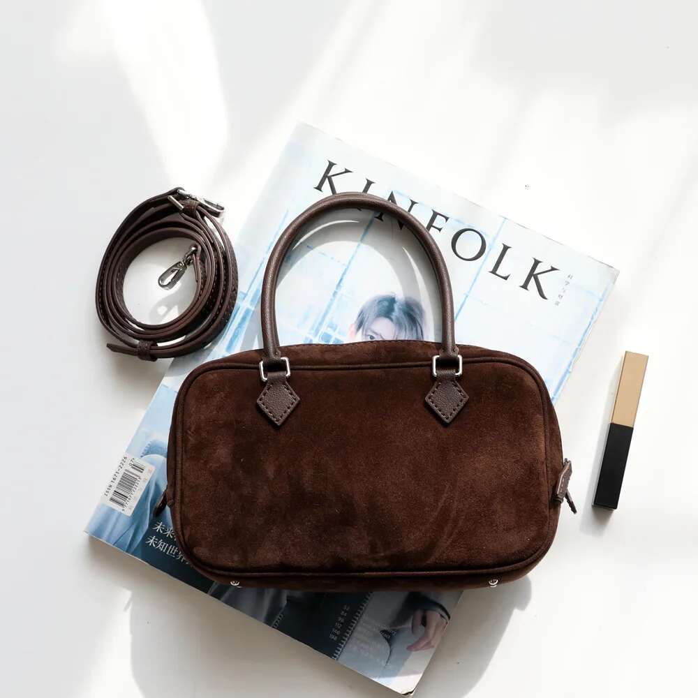 Lastest High-End Square Tote Small Zipper Open Matte Suede Cow Leather Women Handbag Office Lady Commuter Thin Shoulder Bag