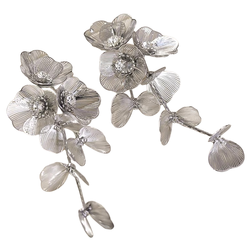 Glamorous Bridal Accessory Layered Blossom Earrings with Imitation Crystals for Special Occasions
