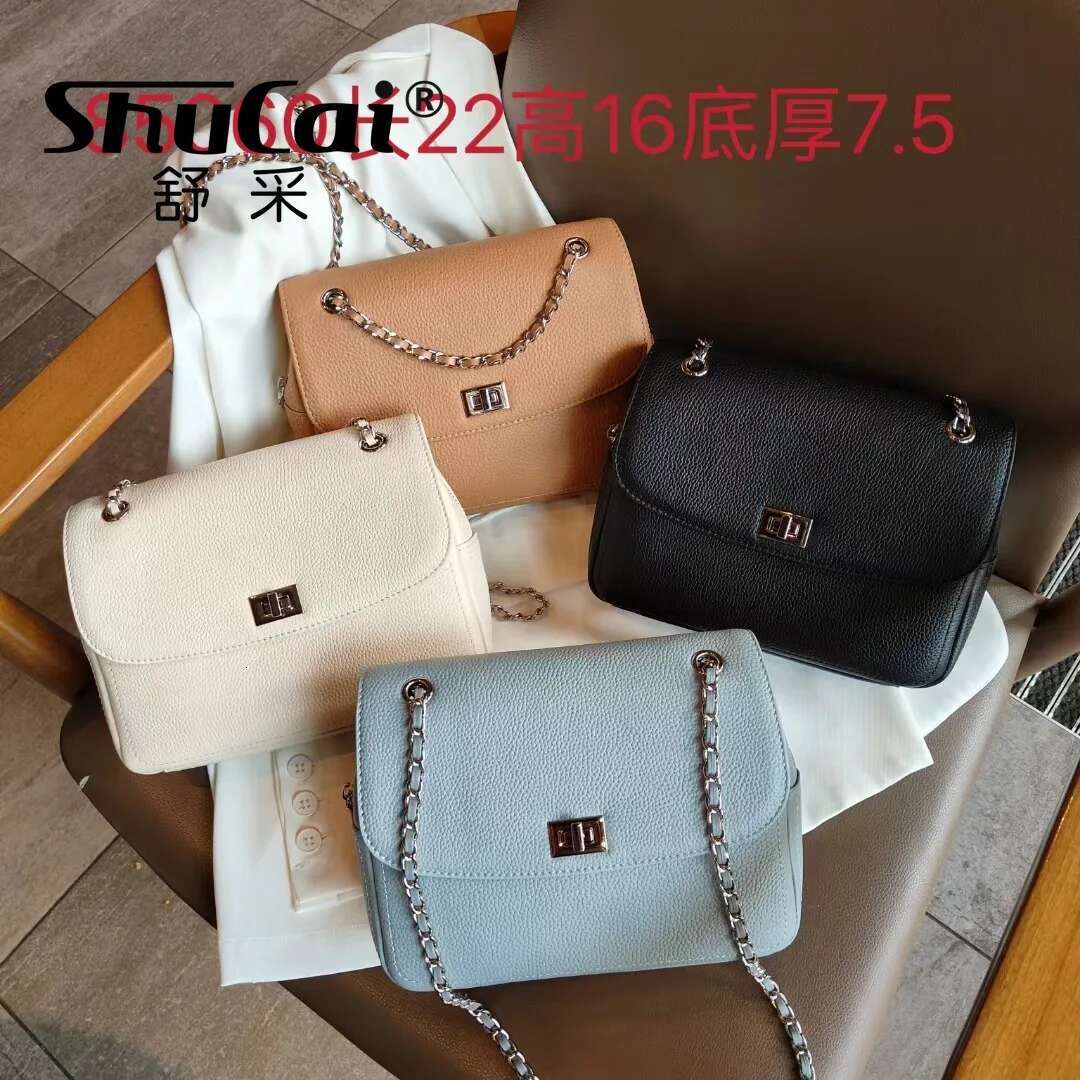 Genuine Leather Chain Small Square Head Layer Cowhide Shoulder Crossbody Bag