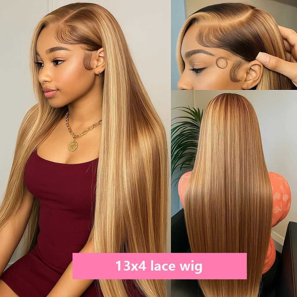 P427 Highlight Bone Straight 13x4 HD Lace Frontal Wigs Human Hair Brazilian Ombre Blonde Colored Human Hair Wig For Women W251107