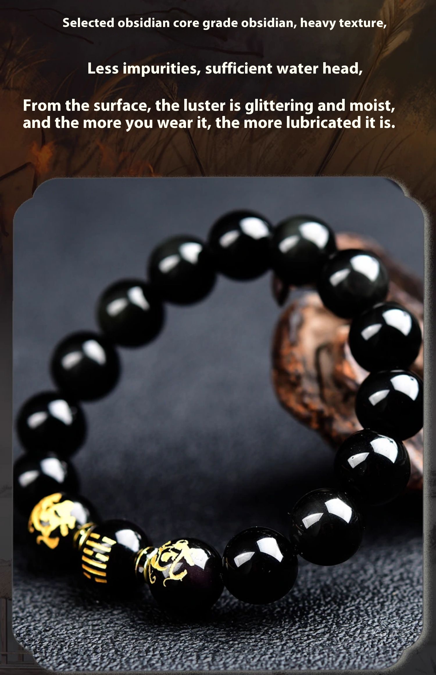 Obsidian five elements of water jewelry black crystal bracelets for men and women