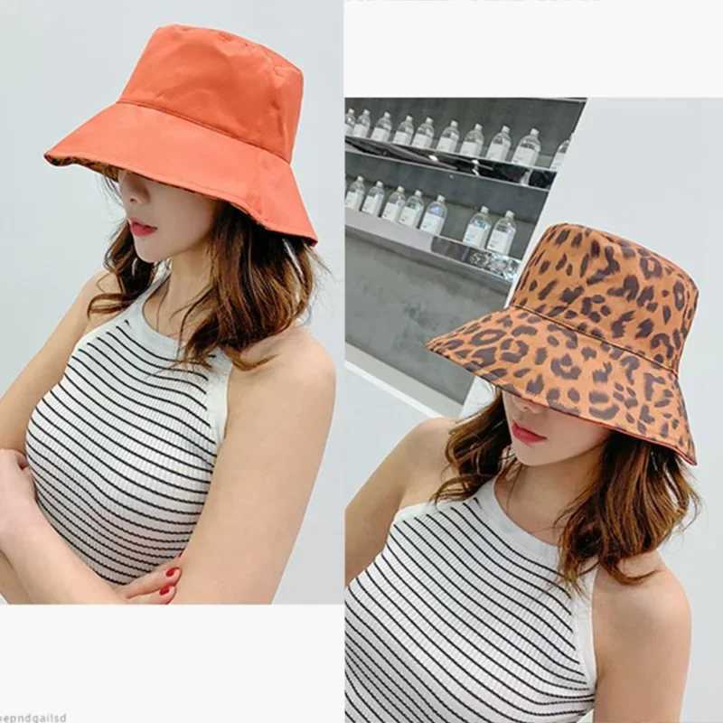 Flattop Ladies Hat Street Women Leopard Print Bucket Comfortable Breathe Foldable Beach Flat Top Sun Fishing Hats for Women Z250407