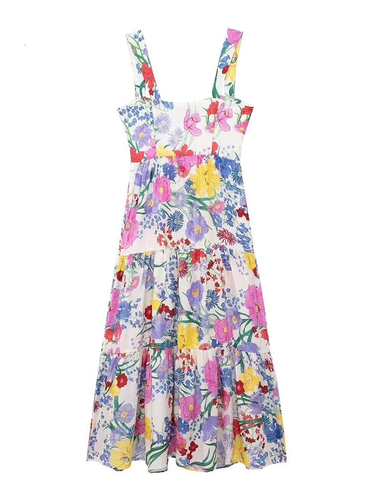 TFMLN Summer Holiday spaghetti strap dress womens fashionable floral print beach vacation Midi Vestitos Camisol 250313