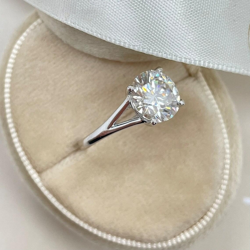 Jewelry 18K 14K White Gold 3.0 Carat Round Shape E VS1 Lab Diamond Solitaire Split Engagement Ring Pt950 Available Wedding Gold Ring For Women