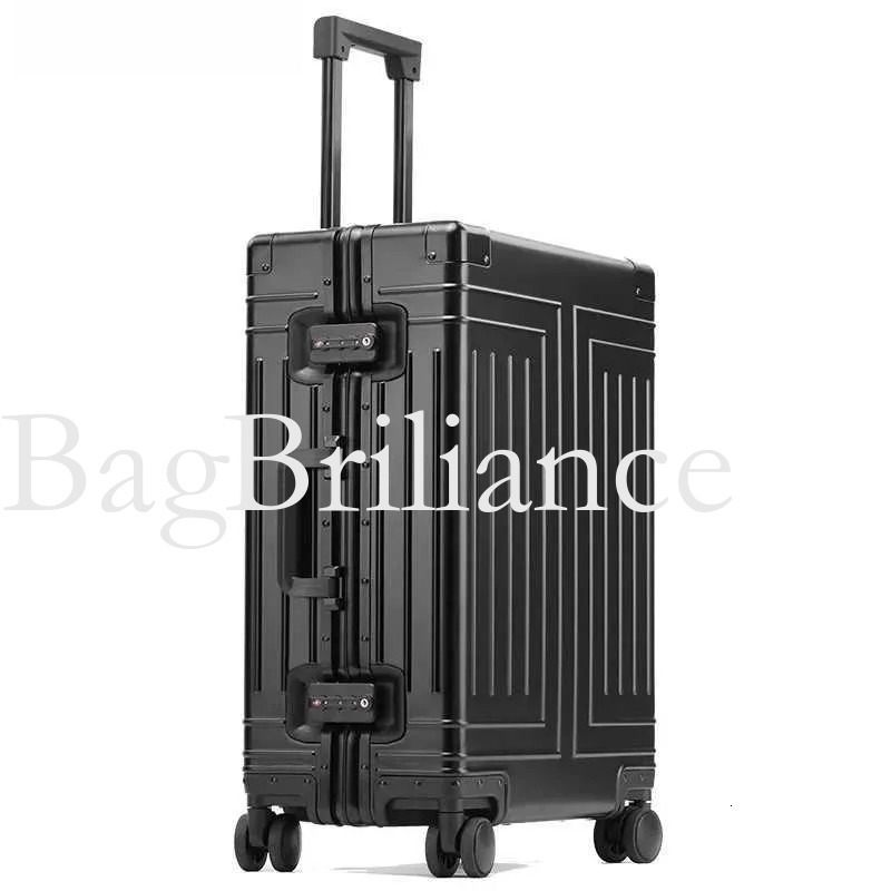 Suitcases New top quality aluminum travel business trolley suitcase bag spinner boarding carry on rolg lage 20/24/26/29 inch Q240217