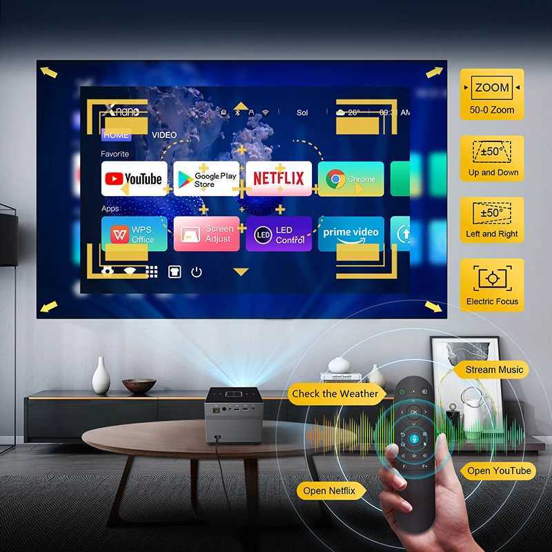 XNANO 300ANSI Projector 8K/4k WiFi 5G Voice Remote Portable Smart Movie Projector with LED Lighting BT5.0 Bulit-in App X250407