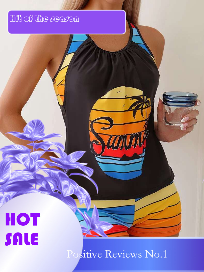Dongdumaoyi Women S Swimsuit Black Maple Leaf Print Rainbow Contrast Two Piece Bikini Set Holiday Bathing Suit High Waist Panties Swimwear