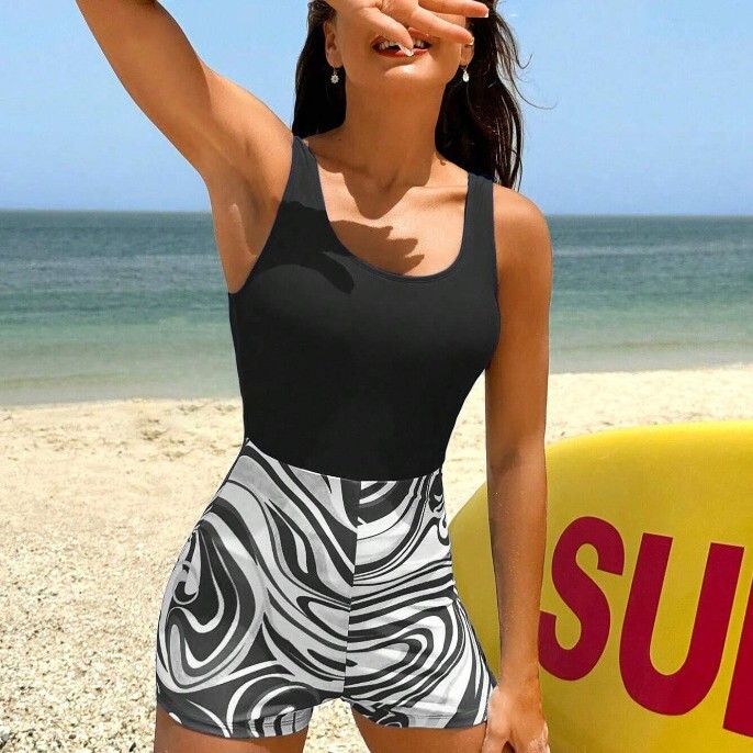 2025 one-piece printed boxer shorts, tight fitting sleeveless sports, kill him, racing swimsuit, women's clothing
