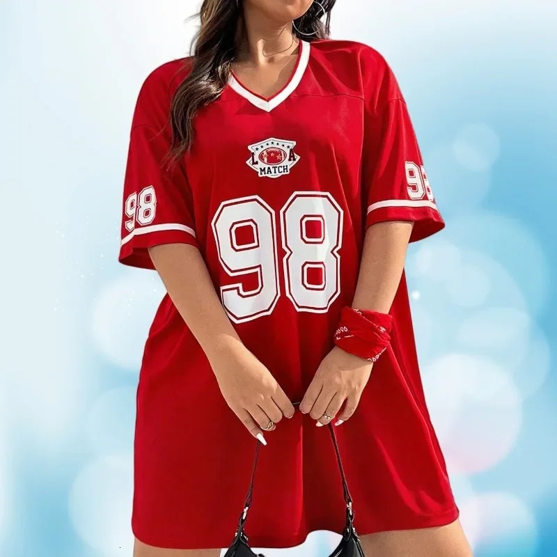 summer womens plus size 98 printed Vneck short sleeved Tshirt loose comfortable breathable casual style top 250407