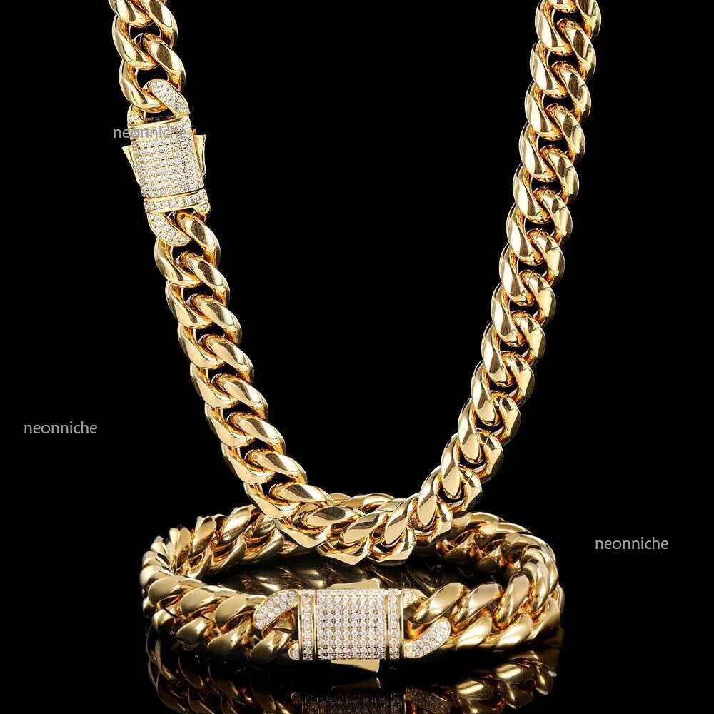 Designer Bangle Top Bg 14k gold Moissanite dia Spring Buckle Hip Hop Titanium Stainless Steel Cuban Chain Bracelet For Men Women Jewel Gift