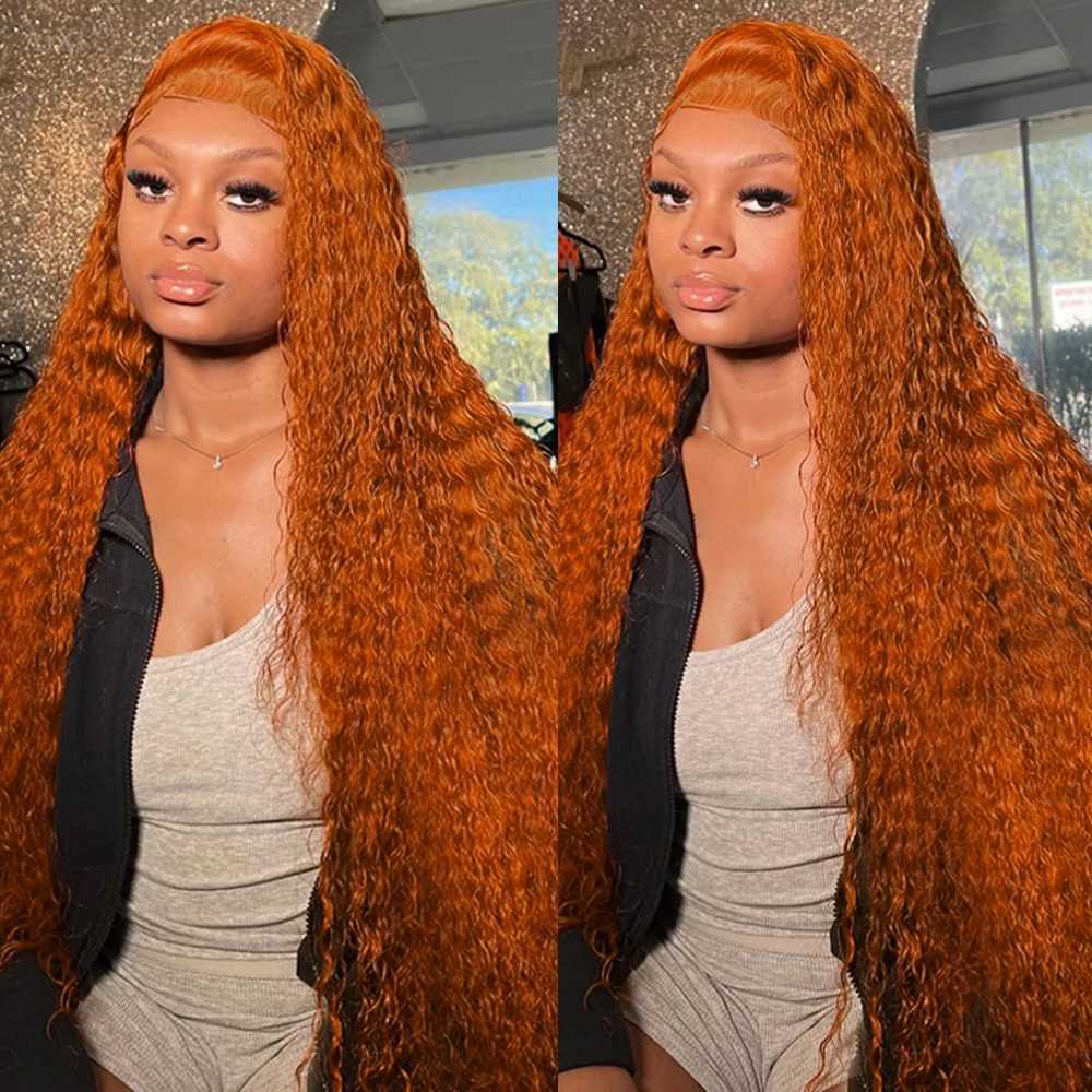 Orange Ginger Lace Front Wig Human Hair 13x6 Deep Wave Lace Front Wigs 38 Inch Water Wave Human Hair Wig Pre Plucked Curly Wigs W251107
