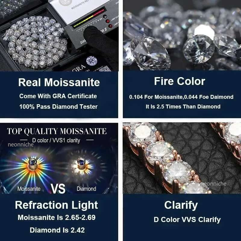 Designer Jewelry Sterg Vvs Tennis Iced Out Chain Dia Necklace Chains for Women Men Moissanite Sier Necklaces