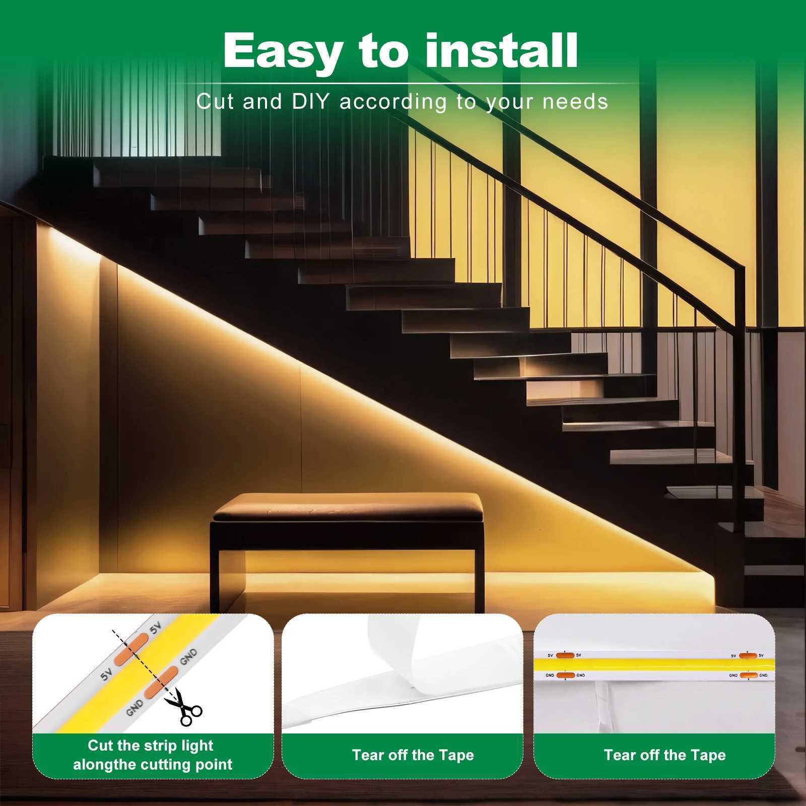 8MM COB Led Strip 5V with Motion Sensor Battery Powered 320LEDs/M USB Induction Night Light Warm White Red Ice Blue Green Yellow W251107