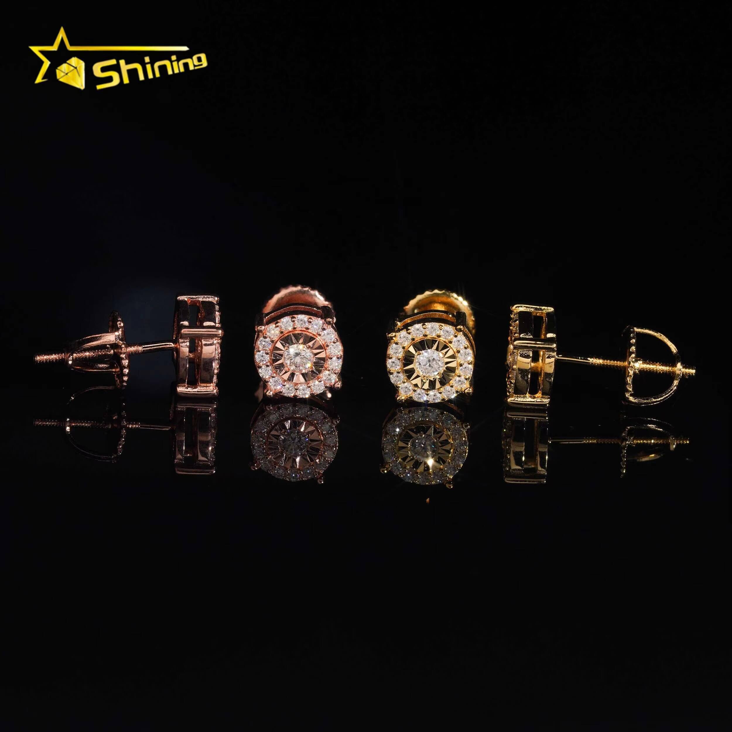 Fashion Style 925 Sterling Silver Hip Hop Screw Back Diamond Cut VVS Moissanite Earrings