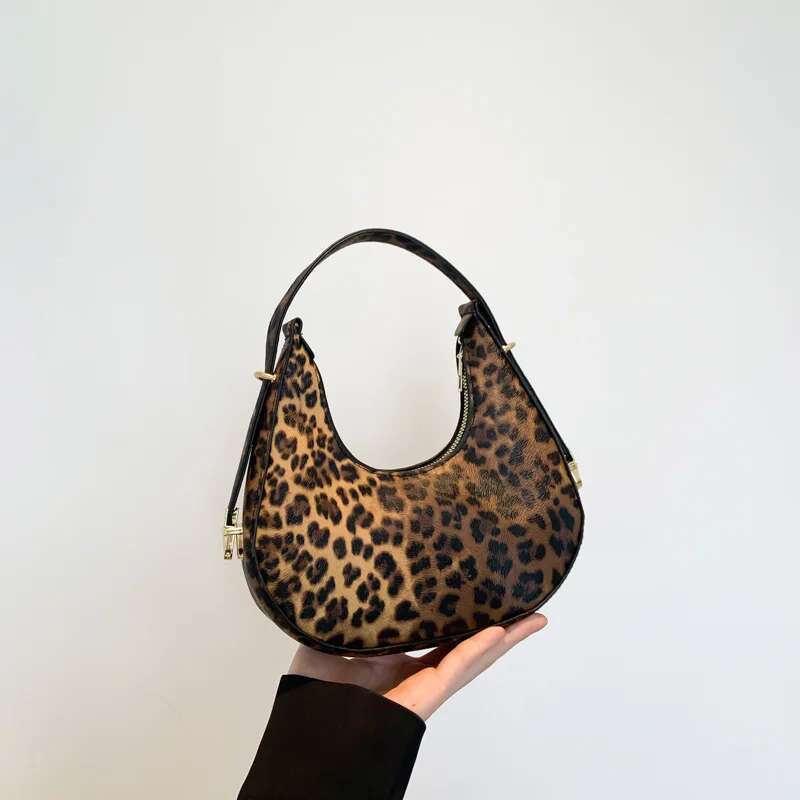 Style Underarm French For Women Brown Leopard Handbag Clutch Bag Female Vintage PU Leather Versatile Crossbody Bags
