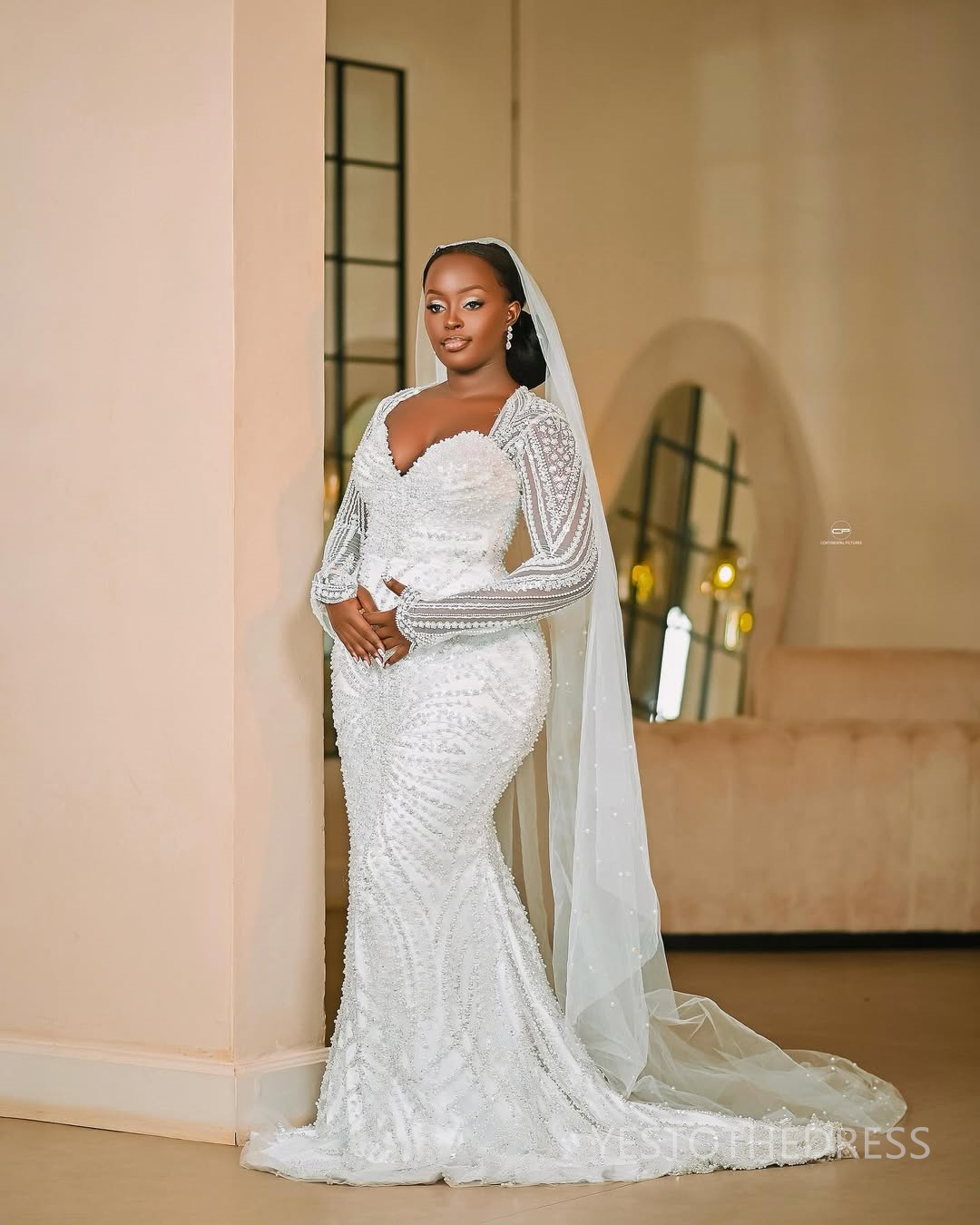 2025 Plus Size Mermaid Wedding Dress For Bride Long Sleeves Detachable Train Sweetheart Long Sleeves Beaded Lace Tiered Tulle Wedding Gowns For Black 