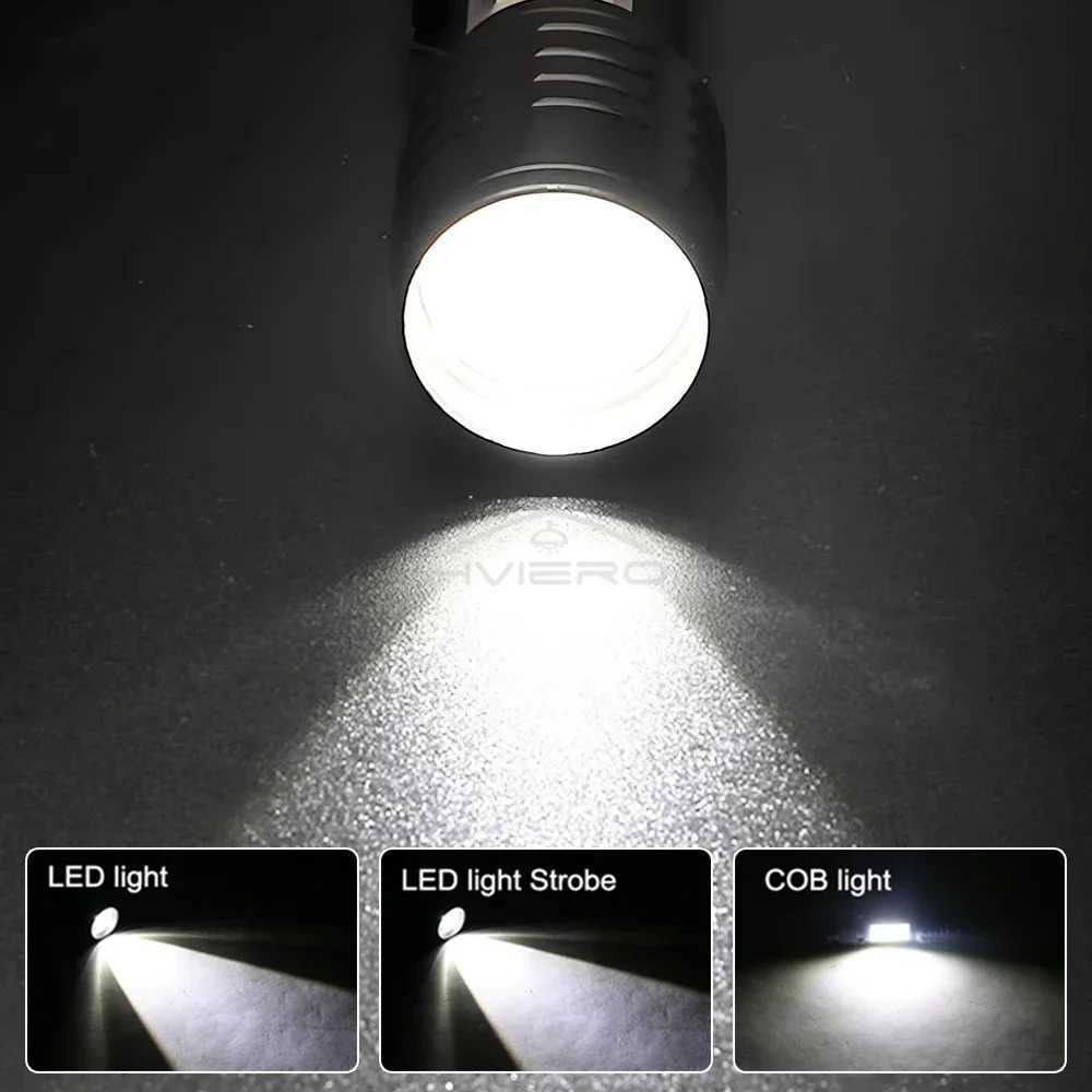 Mini Torch LED Rechargeable Flashlight Portable USB Charging COB Light High Power Bank Camping Waterproof Long Range LanternW251106