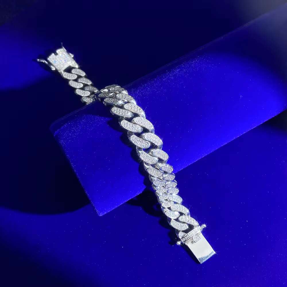 13MM Hip Iced Out 925 Sterling Silver Moissnaite Diamonds VVS D Zircon Rhodium Gold Plated Cuban Link Bracelets