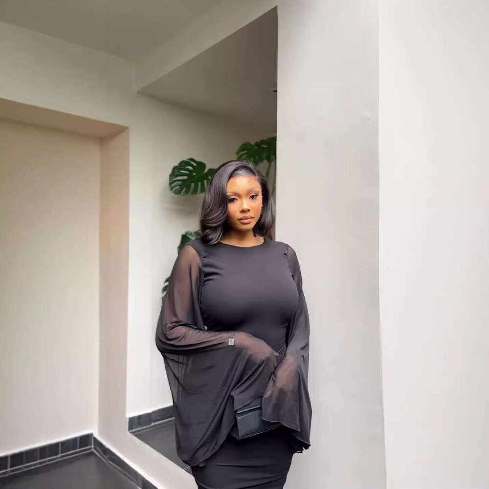 Cross-Border Women's Fashion 2025 Autumn New Solid Color Round Neck Flared Sleeve Sexy Backless Bodycon Dress