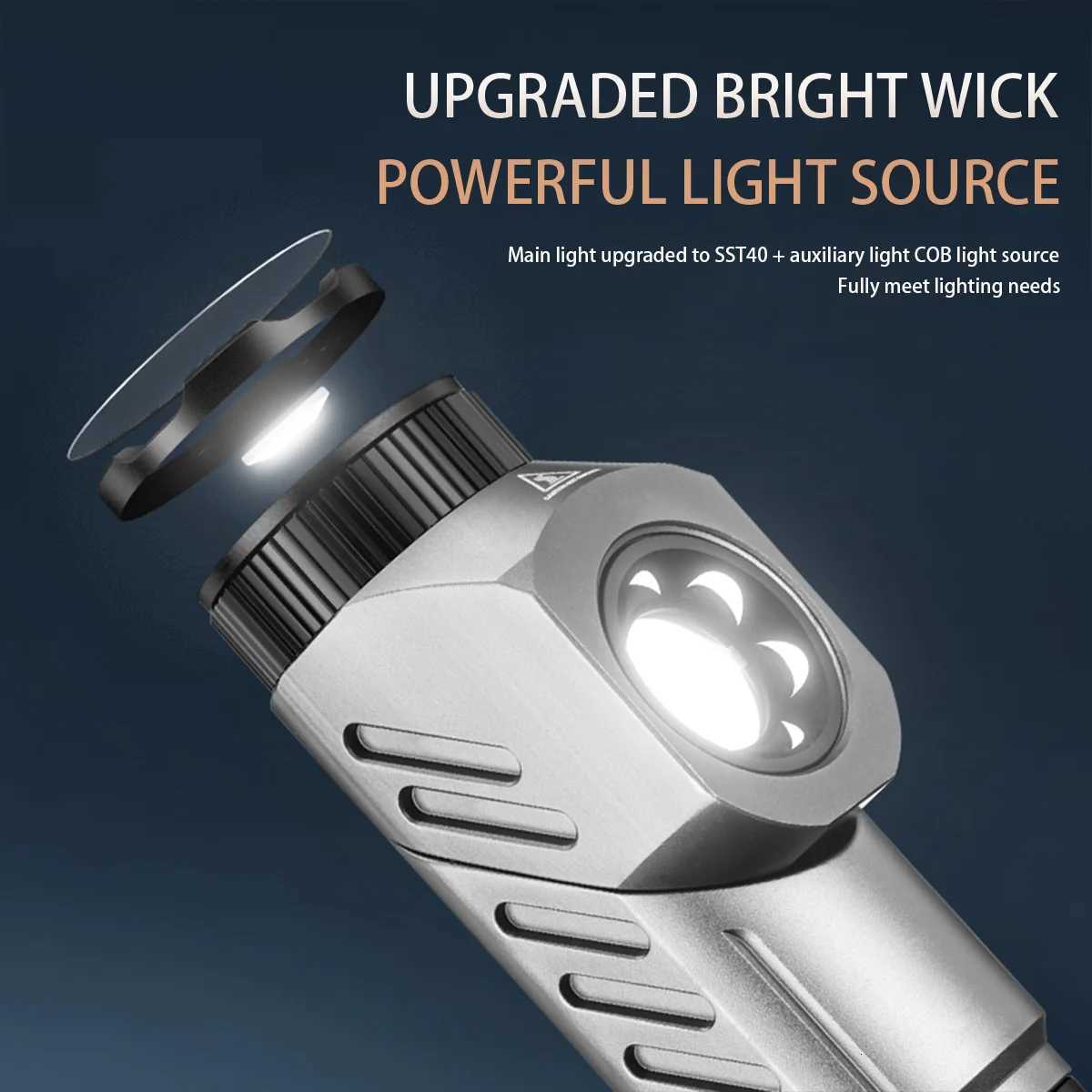 Full AL-Alloy 2000LM 90Rotatable Dual-Source Flashlight with Magnetic Tail for Outdoor Emergency Use Window Breaking CapabilityW251106