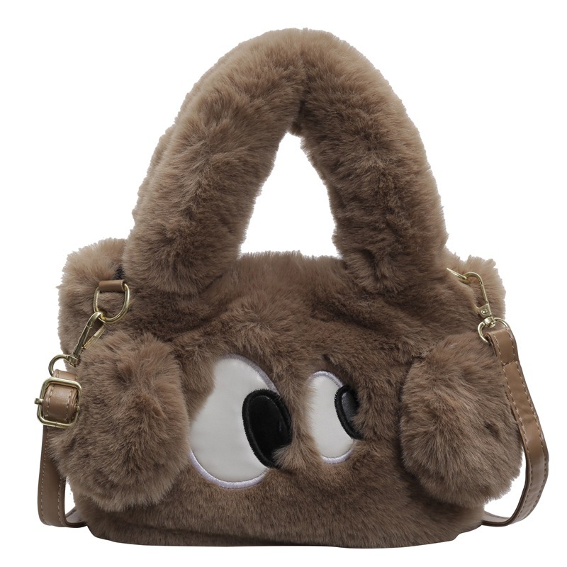 2025S Designer Women S Bag Women S Autumn Winter New Hairy Handheld Cartoon Cute Big Eyes Puppy Versatile Plush Crossbody Bag