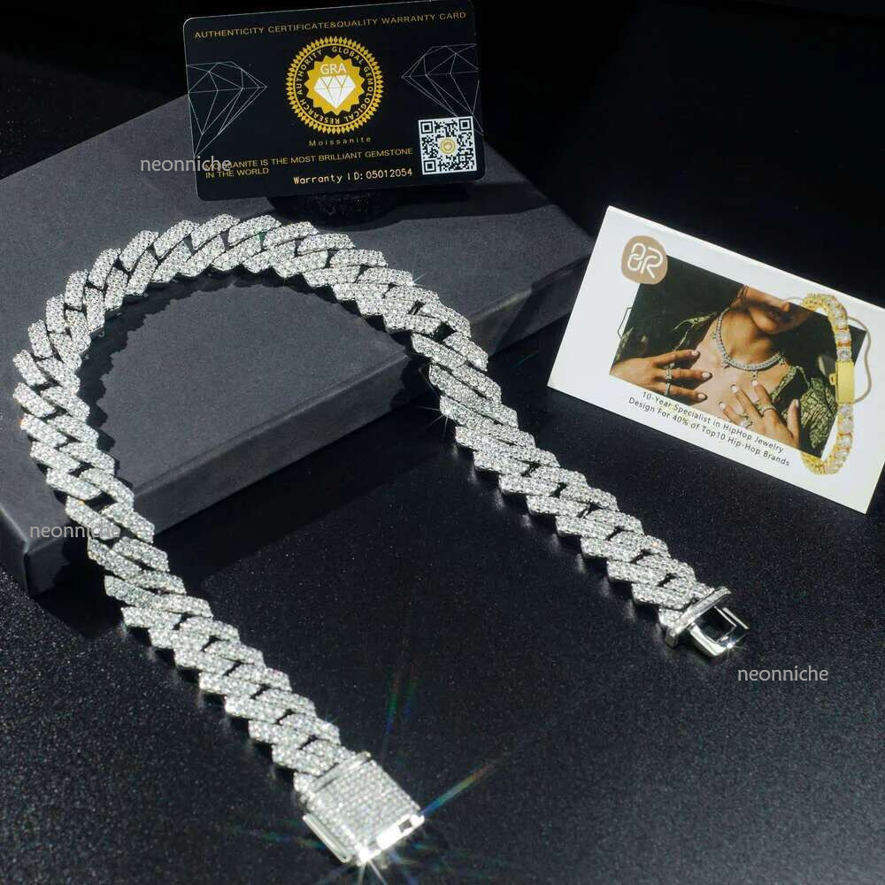 Top hip hop jewelry gold cuban k chain necklace designer for men 2 row bg moissanite dia 14MM wide choker iced out sier chains necklaces prong