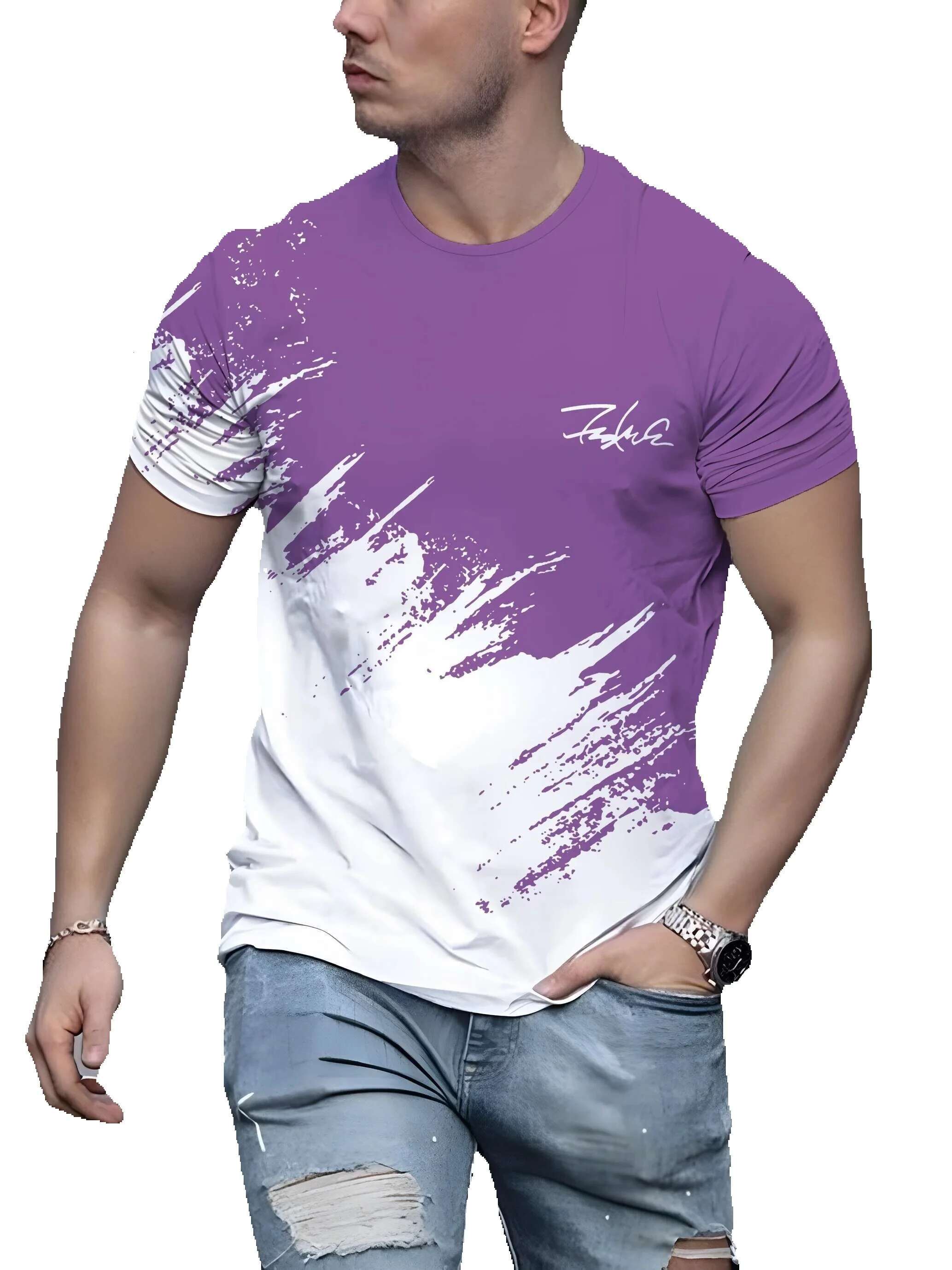 Men's short sleeved round neck T-shirt, casual outdoor sweater, streetwear, sportswear, oversized clothing