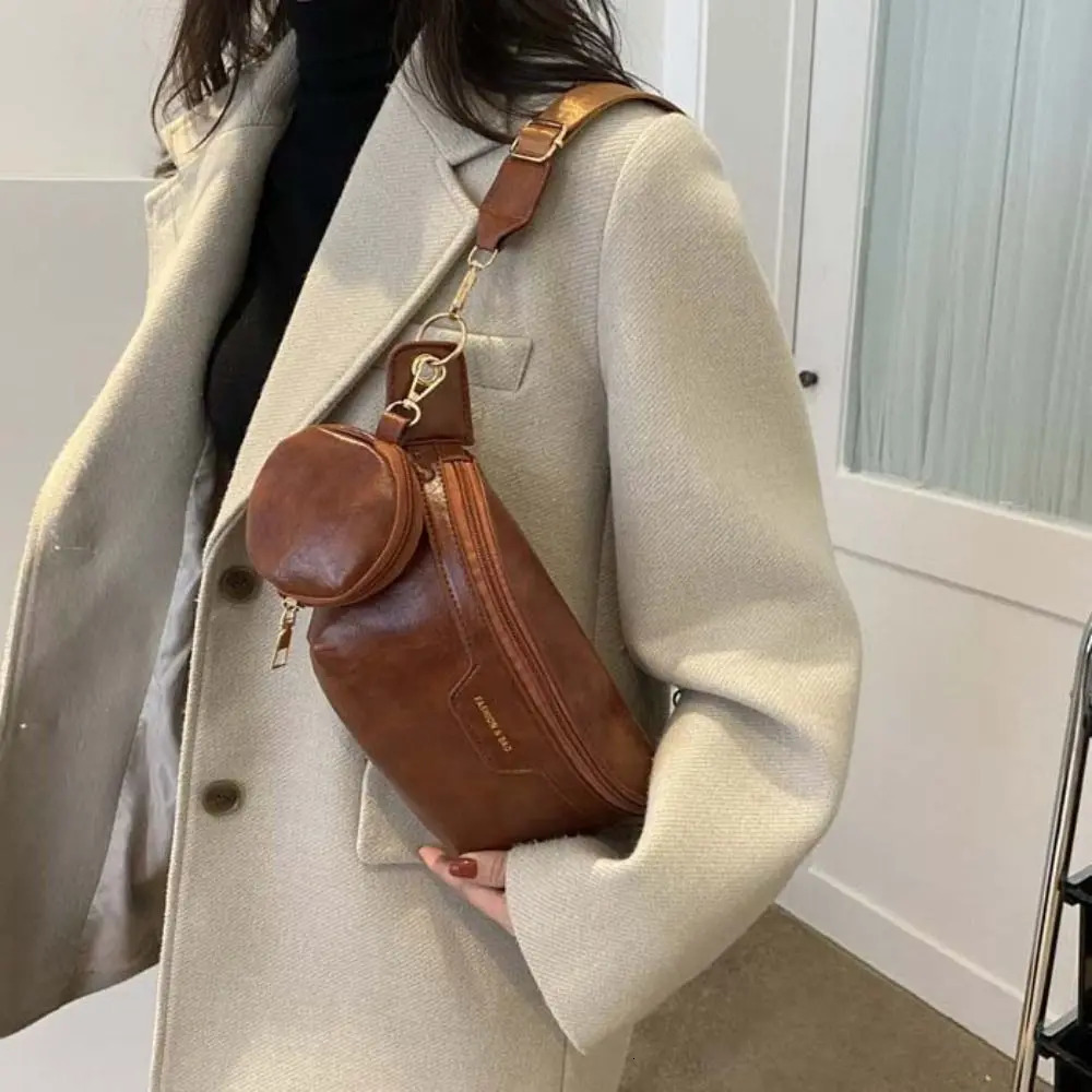 Simple Fanny Bag PU Chest Bag with Coin Wallet Half Moon Bag Ten Font Waist Bag Large Capacity Korean Banana Bag 250402