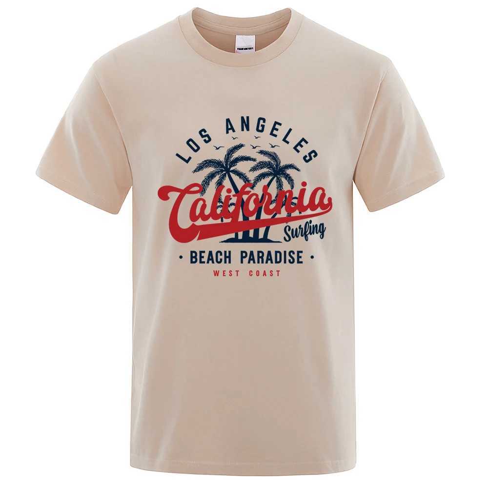 Los Angeles California Beach Paradise Mens Top Fashion Crewneck T-shirt Cotton Summer T-shirt Breathable Oversized Clothing W250407
