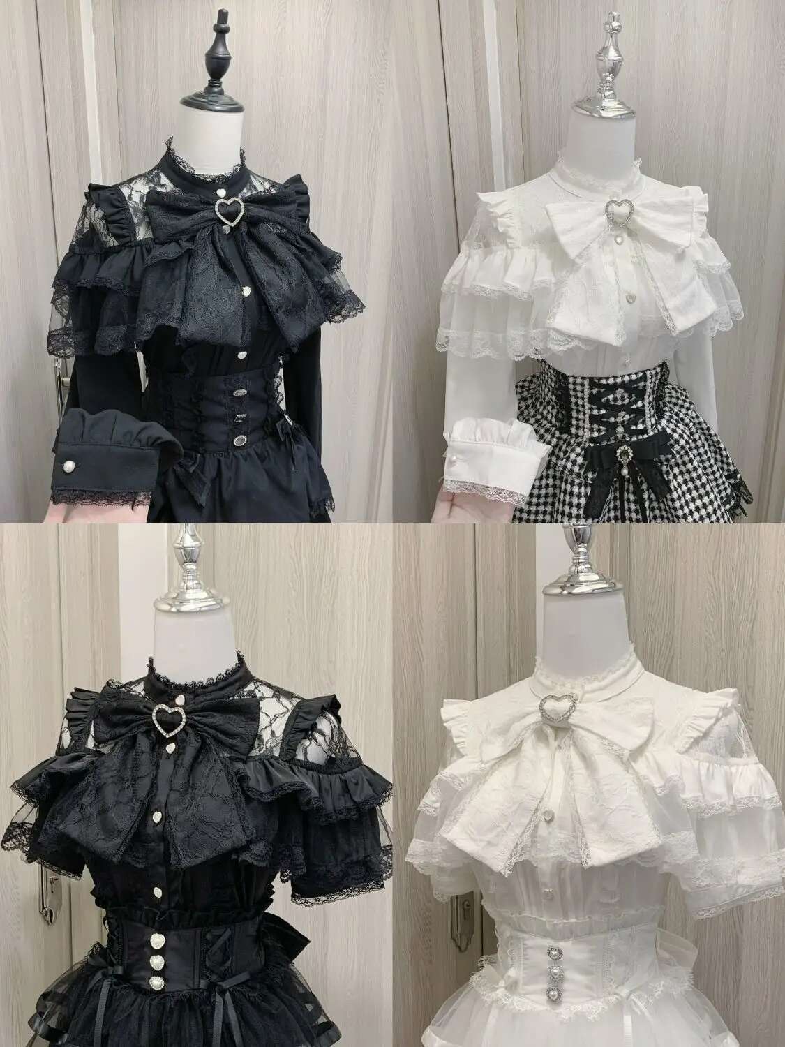 Japanese Mine Lolita Bow Shirt Subcultural Shirts Female Cute Black And White Lace Long-Sleeved Short-Sleeved Blouse Women