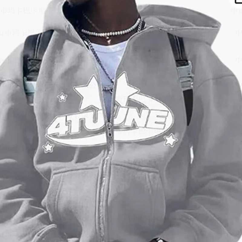 2025 New Clothes Star Letter Print Retro Oversized Hoodie Women Y2K Street Hip-Hop Color Harajuku Casual Zipper Women SweatshirtY251107