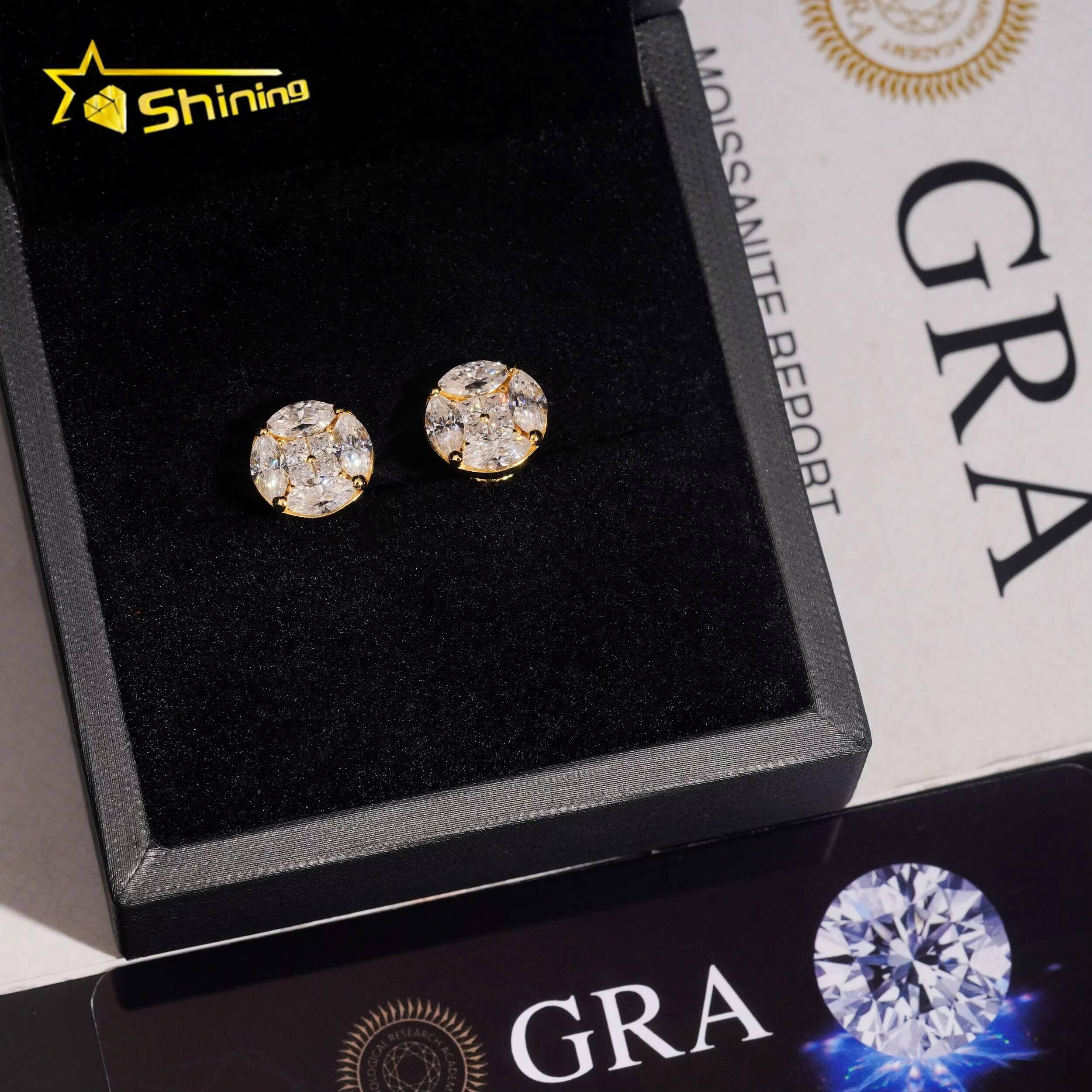 High Quality Pass Diamond Tester Unique Design Hip Hop Men Moissanite Diamond 925 Silver Earrings