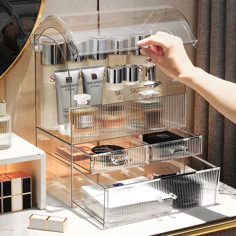 Large Drawer Organizer Makeup Storage Clear Acrylic Box With Perfume Cosmetic Display Capacity Lid Cosmet Storage Box J251115