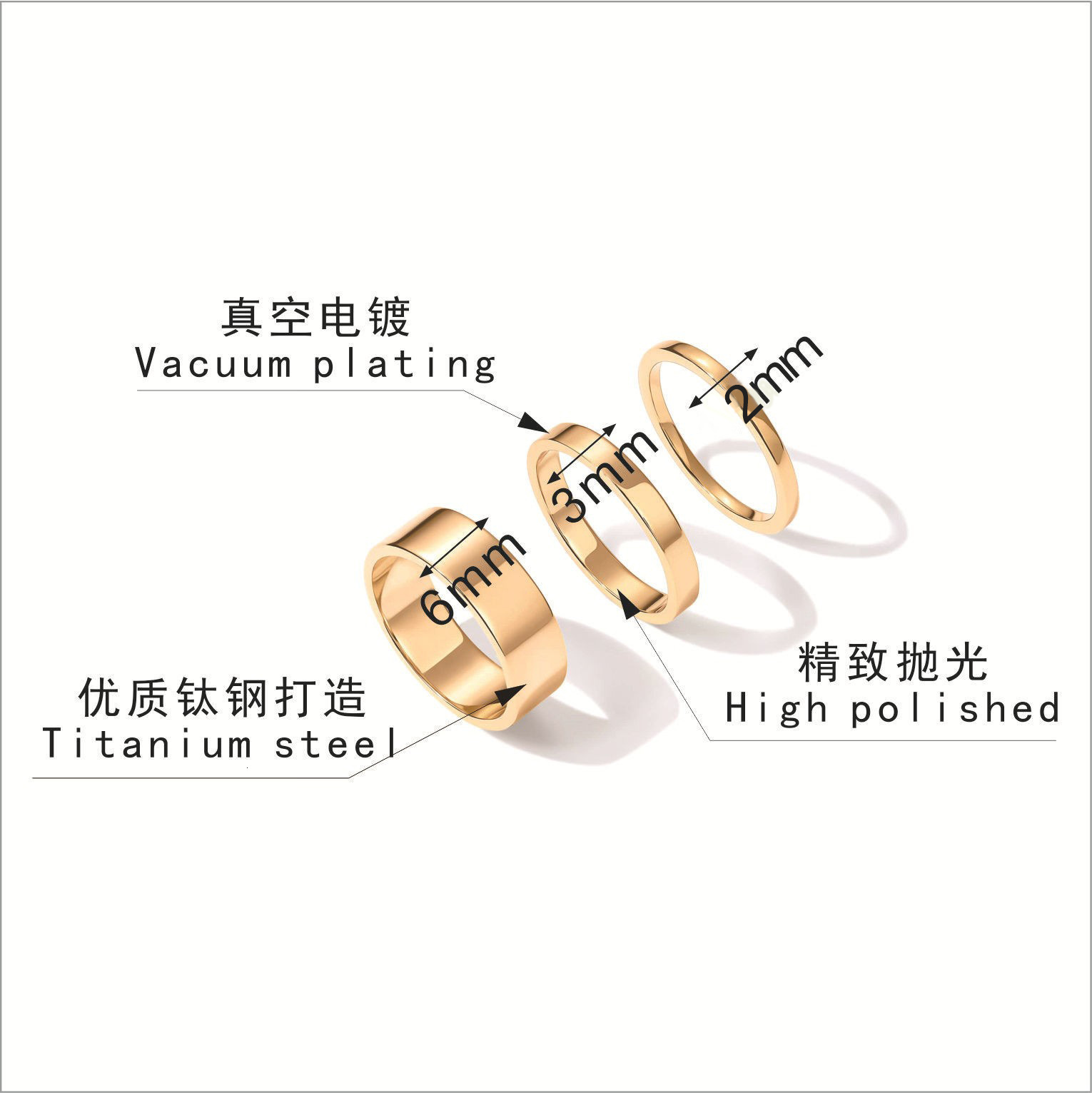 Hot selling stainless steel gold-plated 3-ring set, niche minimalist women's gold stacked ring