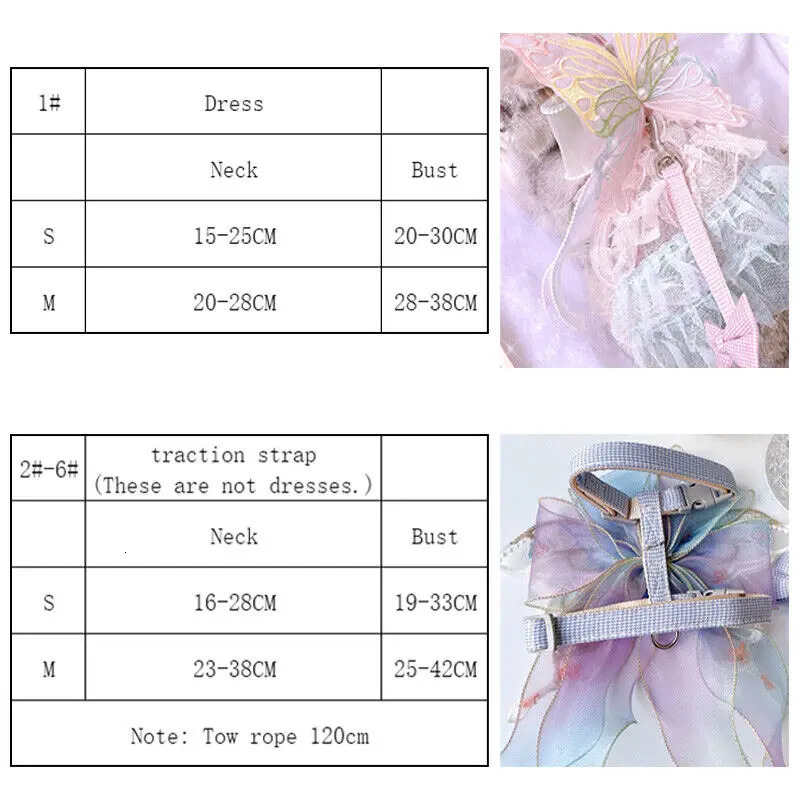 Embroidered Cat Dress Butterfly Gradient Mesh Skirt Pet Puppy Dog Chest Leash Princess Dress Pet Puppy Clothes 250402