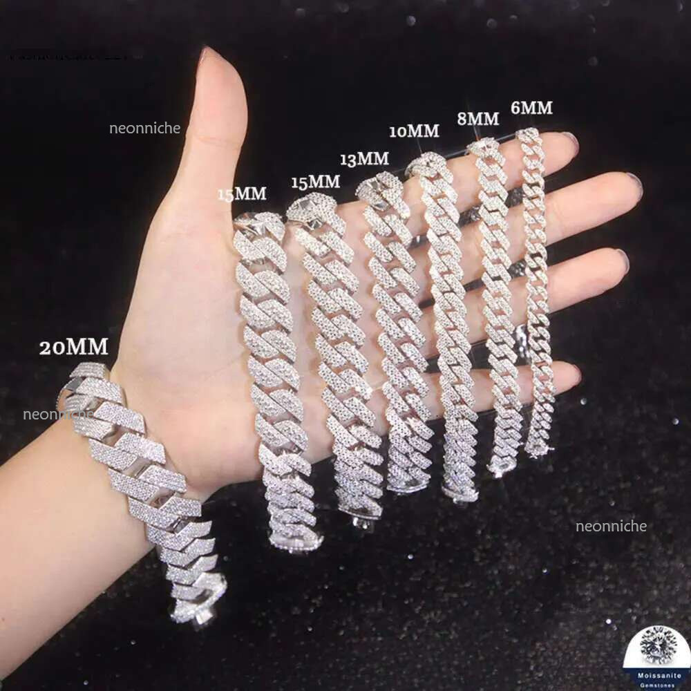 Designer Jewelry Bracelet k Necklace Pass The Tester 6Mm~20Mm Wide Gold Sterg VVS Moissanite Dia Sier Cuban Chain For Men Women