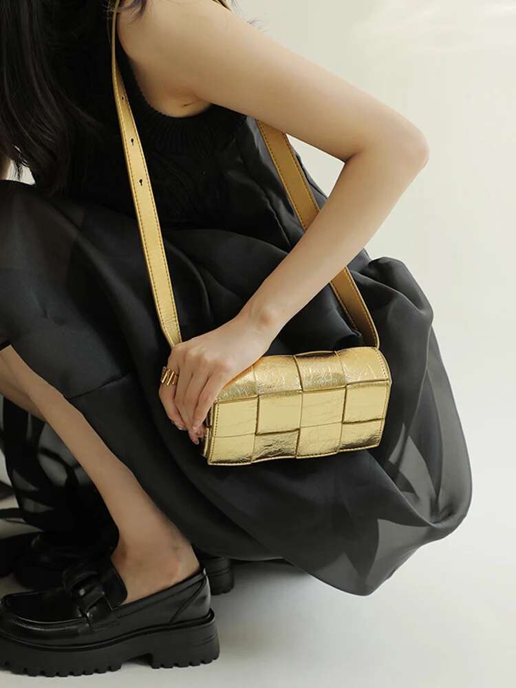 Golden Chain And Shoulder Strap Small Handbags Fashion Designer Purses Shiny Evening Bag For Women Crossbody Chest Bags