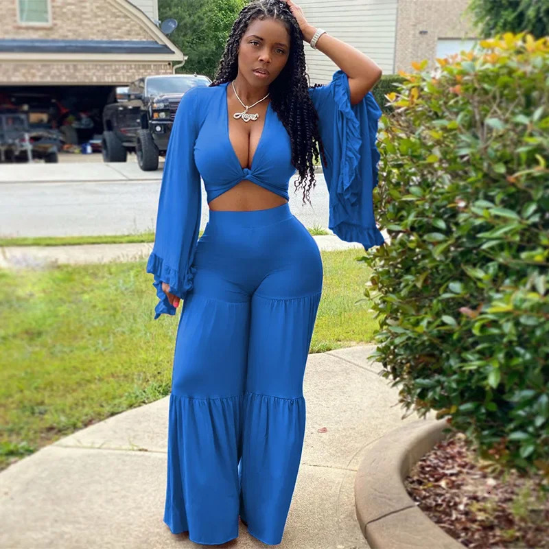 Womens casual spring and autumn solid color long sleeved luggage top wide leg mens office 2piece set 250407