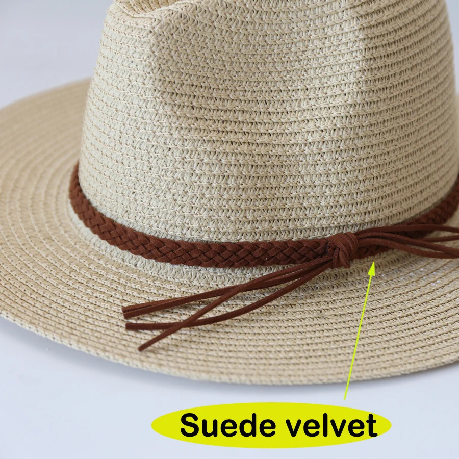 Womens Wide Brim Straw Panama Hat Fedora Summer Beach UV Protective Sun UPF 250326