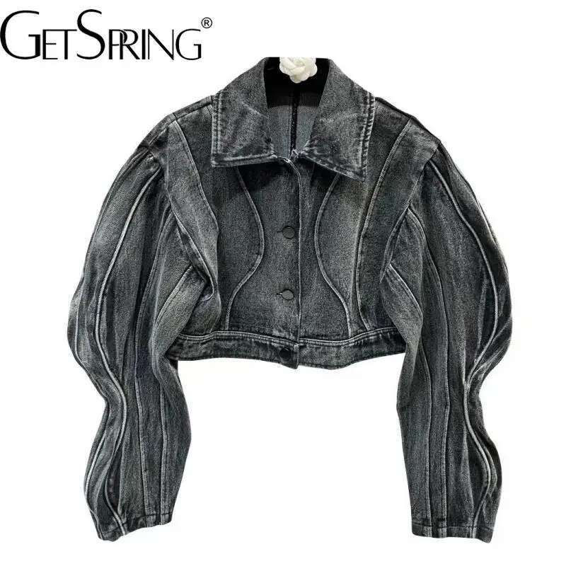 Getspring Jacket Puff Sleeve Short Denim Coat Leisure Fashion Autumn Winter Coats And Jackets Women 2022