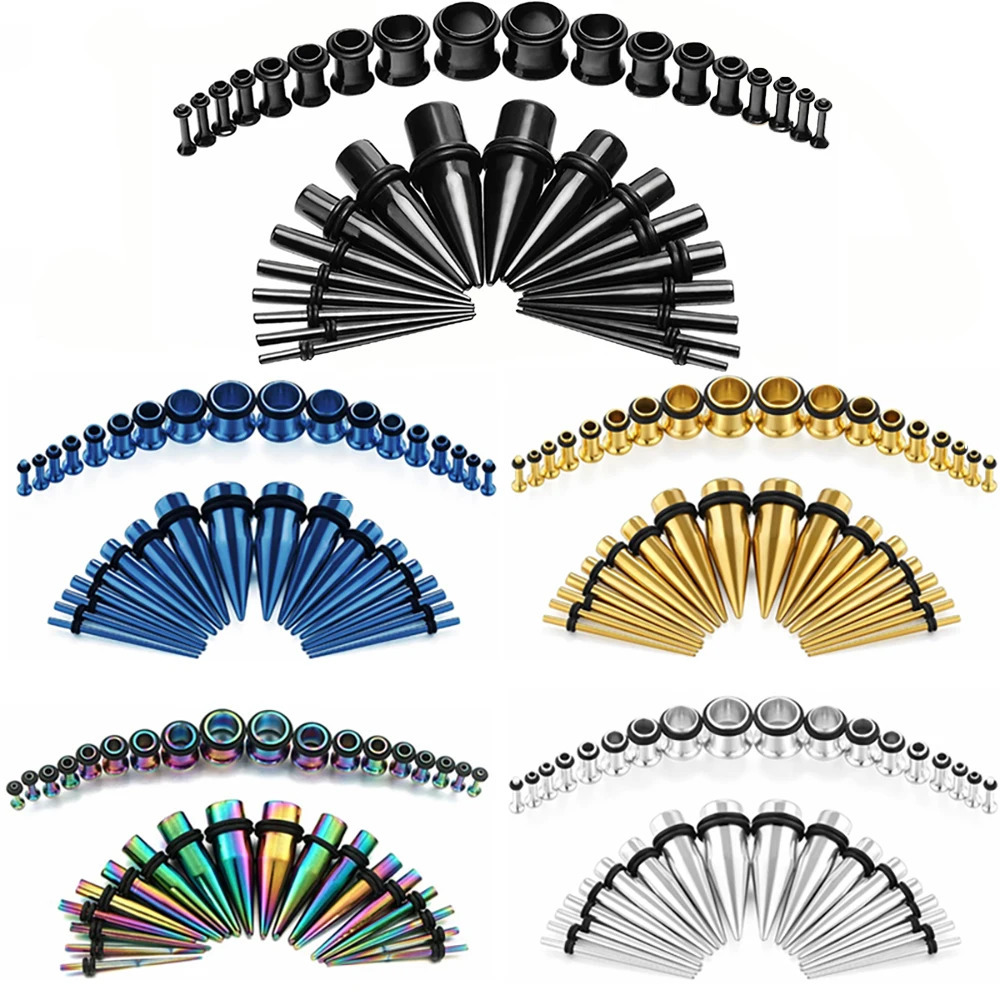 36PCS/Set Ear Gauges Stretching Kit 14-00G Stainless Steel Single Flare Ear Plugs Tunnels Flesh Tapers Stretcher Taper Set 250403