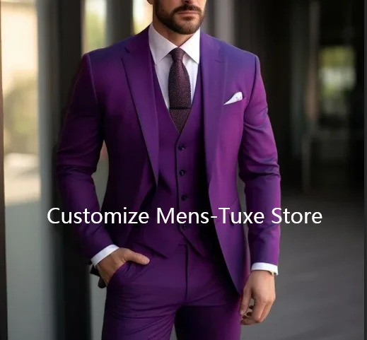 Purple Mens Suits Elegant Blazer Terno High Quality 3 Piece Jacket Pants Vest Set Business Outfits Costume Homme Slim Fit 250407