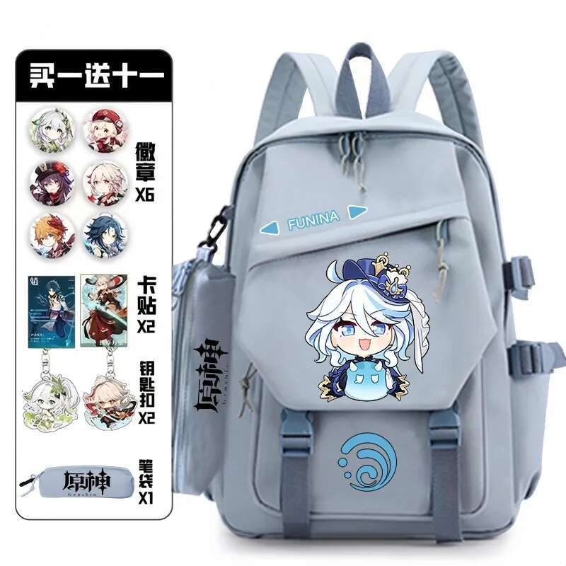 Anime Genshin Impact Funina Water Badge Backpack With Pencil Students Book School Bag Kawaii Girls Boys Laptop Fashion Bags