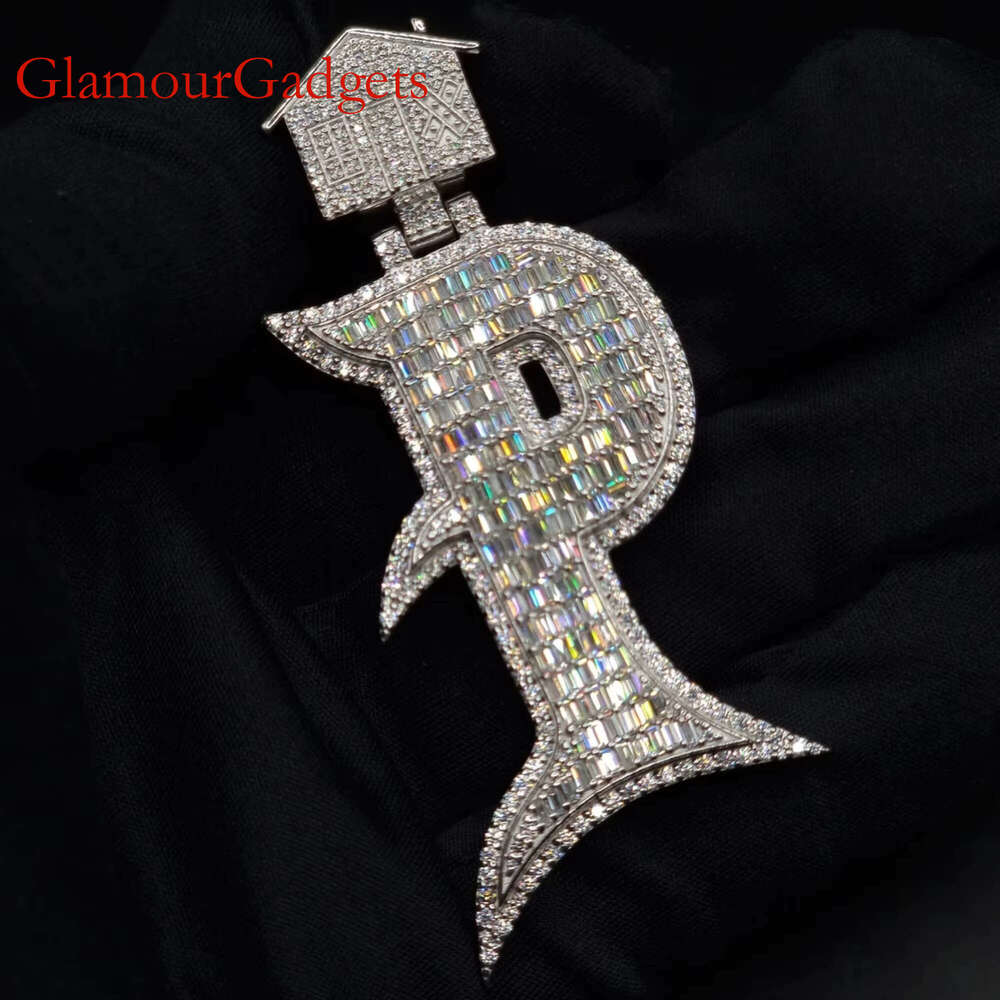 Silica necklace VVS letter silica pendant with 10kt platinum ice chain