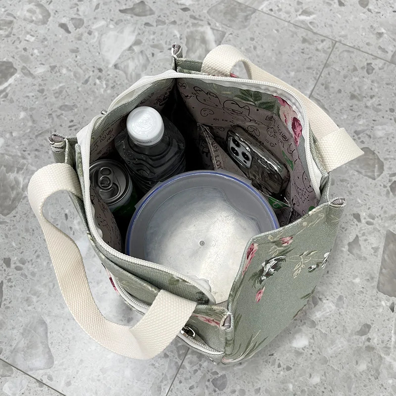 canvas printed fabric handbag work portable multi pocket zipper semi closed daily messy storage bag bento 250401