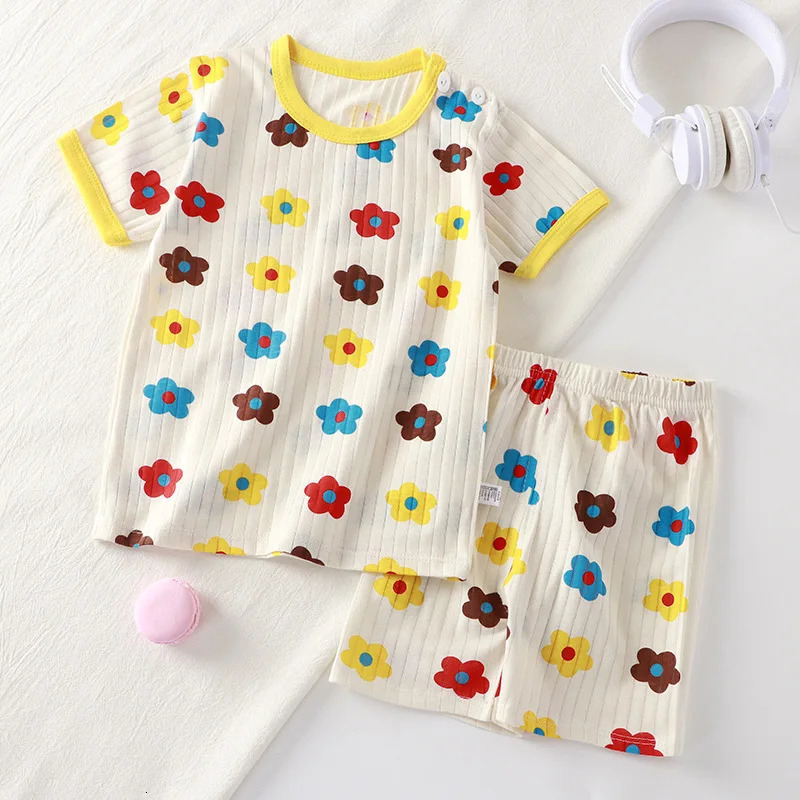 Kids Boys Girls Summer Clothing Sets Children Cute Cartoon Print Short Sleeve T-Shirt Tops with Shorts Toddler Baby Pajamas 250407