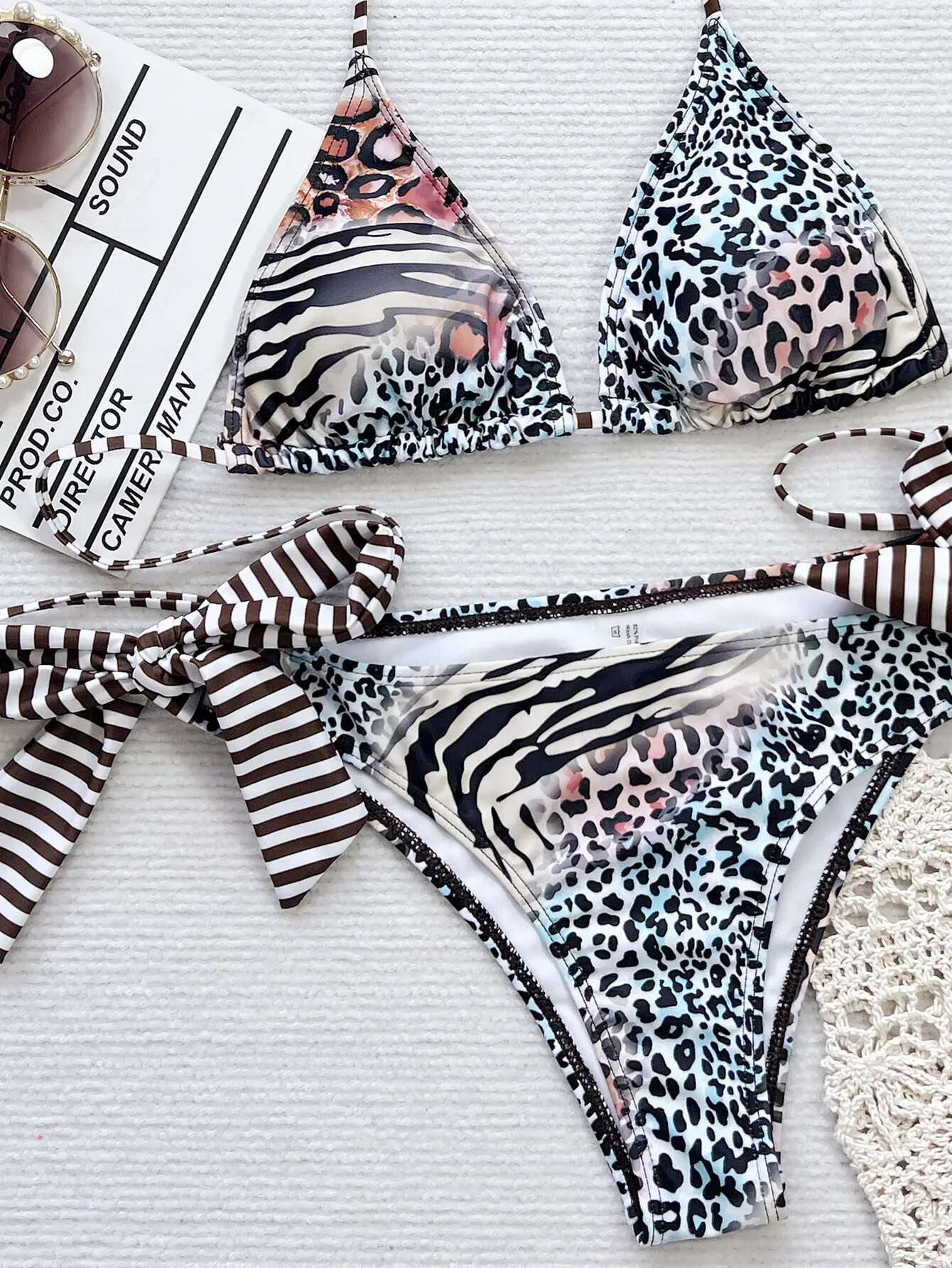 Dongdumaoyi Sexy Black Leopard Print Bikini Mujer Women Halter Push Up Tie Side Thong Swimsuit Beach Bathing Suit Mini Swimwear Biquini