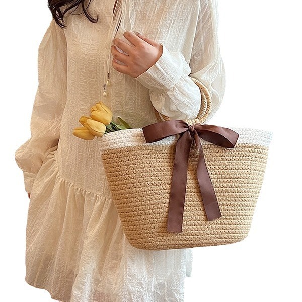 Niche Instagram Handheld Tote Cotton Thread Core Rope Large Capacity Commuter Straw Woven Women S Bag Summer Edition