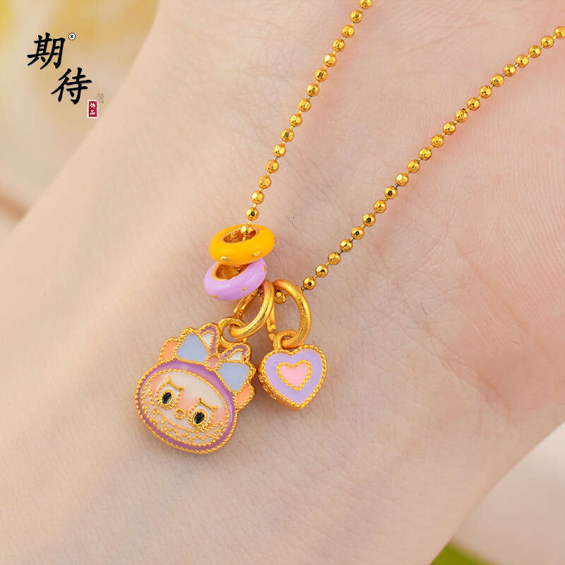 Looking forward to Fashion Trend Fresh Style Running Ring Heart Necklace High Color Retention Sand Gold Jewelry Labubu Bead designer jewelry luxury je
